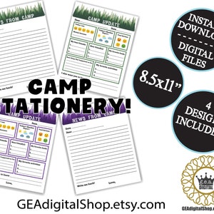 Papelaria para acampamento para impressão Preencha as lacunas Notícias Durma fora Notas de acampamento Papel timbrado Cartas Cartões postais Arquivo digital Download instantâneo