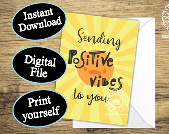 Thinking of You PRINTABLE Card, Positive Vibes Greeting Card, Sunshine Greeting Card for Friend, Sending Positivity Digital Instant Download