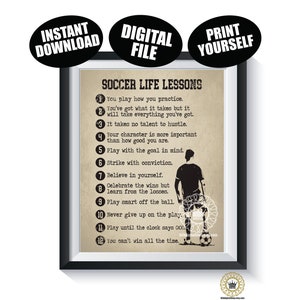 Lições de vida de futebol para meninos ARQUIVO DIGITAL Cartaz motivacional de esportes Presente de equipe Presente de formatura Decoração de parede Arte Download instantâneo para impressão