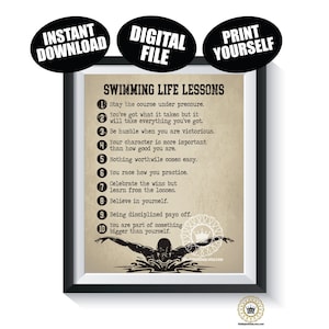 Lezioni di vita sul nuoto FILE DIGITALE Poster sportivo per nuotatori Regalo per la squadra di nuoto Regalo per anziani Dormitorio Ragazzo Ragazza Arte murale Download immediato Stampabile