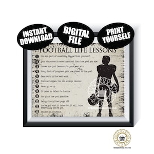 Football Life Lessons DIGITAL FILE Motivational Sports Poster Team Gift Present Tween Boys Birthday Wall Art Instant Download Printable