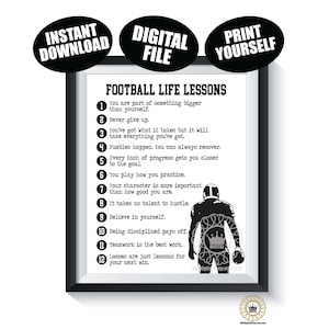 Football Life Lessons DIGITAL FILE Motivational Sports Poster Team Gift Senior Present Boys Birthday Wall Art Instant Download Printable