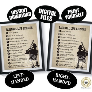 Baseball Life Lessons DIGITAL FILES Boy Motivational Sports Poster Team Gift Senior Batter Present Wall Decor Art Instant Download Printable