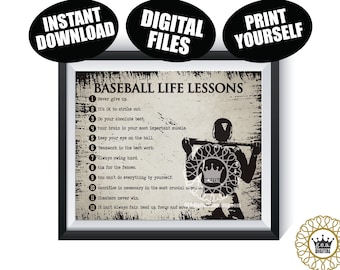 Baseball Life Lessons DIGITAL FILES Boy Motivational Sports Poster Team Gift Senior Batter Present Wall Decor Art Instant Download Printable