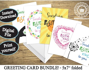 Positive Vibes Greeting Card BUNDLE, Thinking of You Card, Sunshine Greeting Card for Friend, Sending Positivity Digital Instant Download