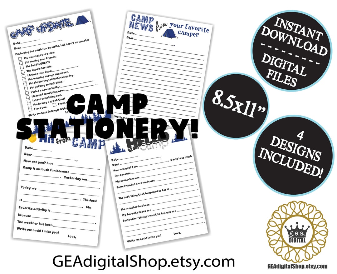 DIGITAL Summer Camp Stationery PRINTABLE Overnight Camp Letterhead ...