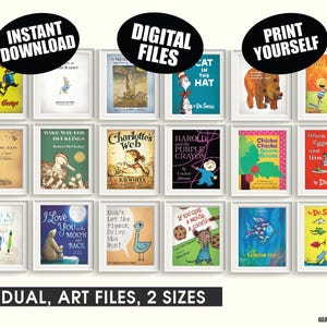 Classic Storybook Printable Art DIGITAL FILE Qty 18 Baby Favorite Book Characters Nursery Preschool Classroom Library Book Nerd Baby Shower