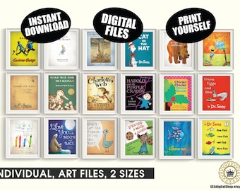 Klassieke verhalenboek afdrukbare kunst digitaal bestand aantal 18 baby favoriete boek tekens kwekerij voorschoolse klas bibliotheek boek nerd babyshower