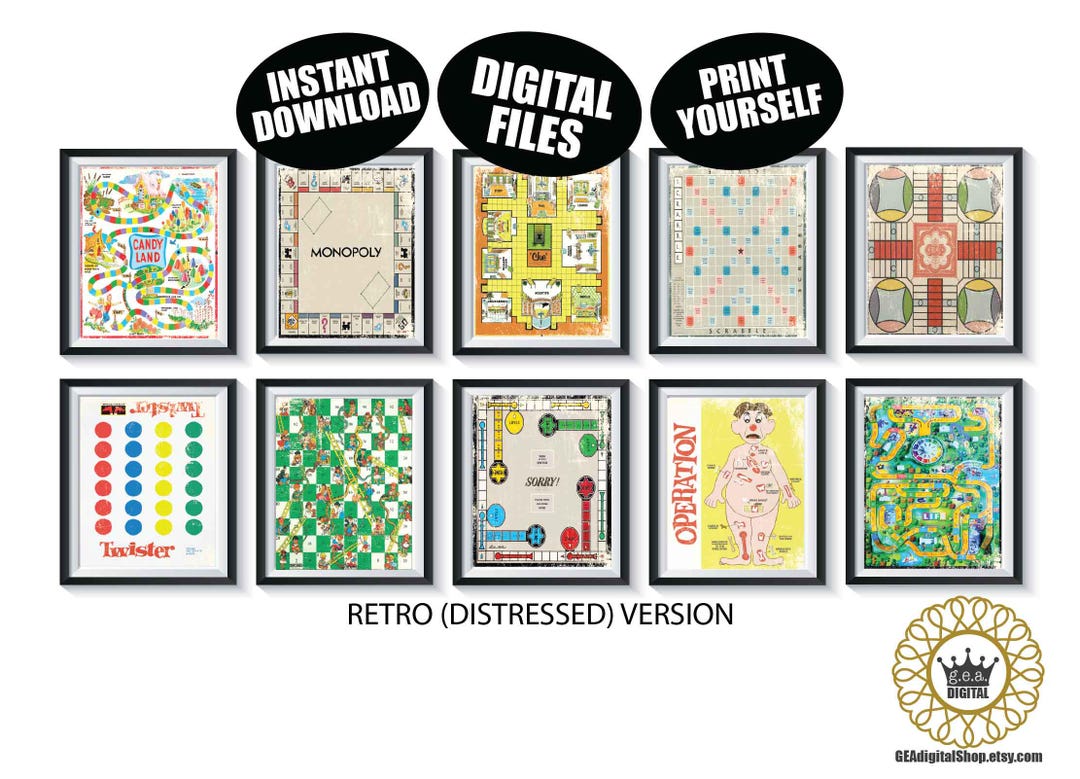 Retro Board Game Posters DIGITAL FILES Set of 10 Vintage Distressed ...
