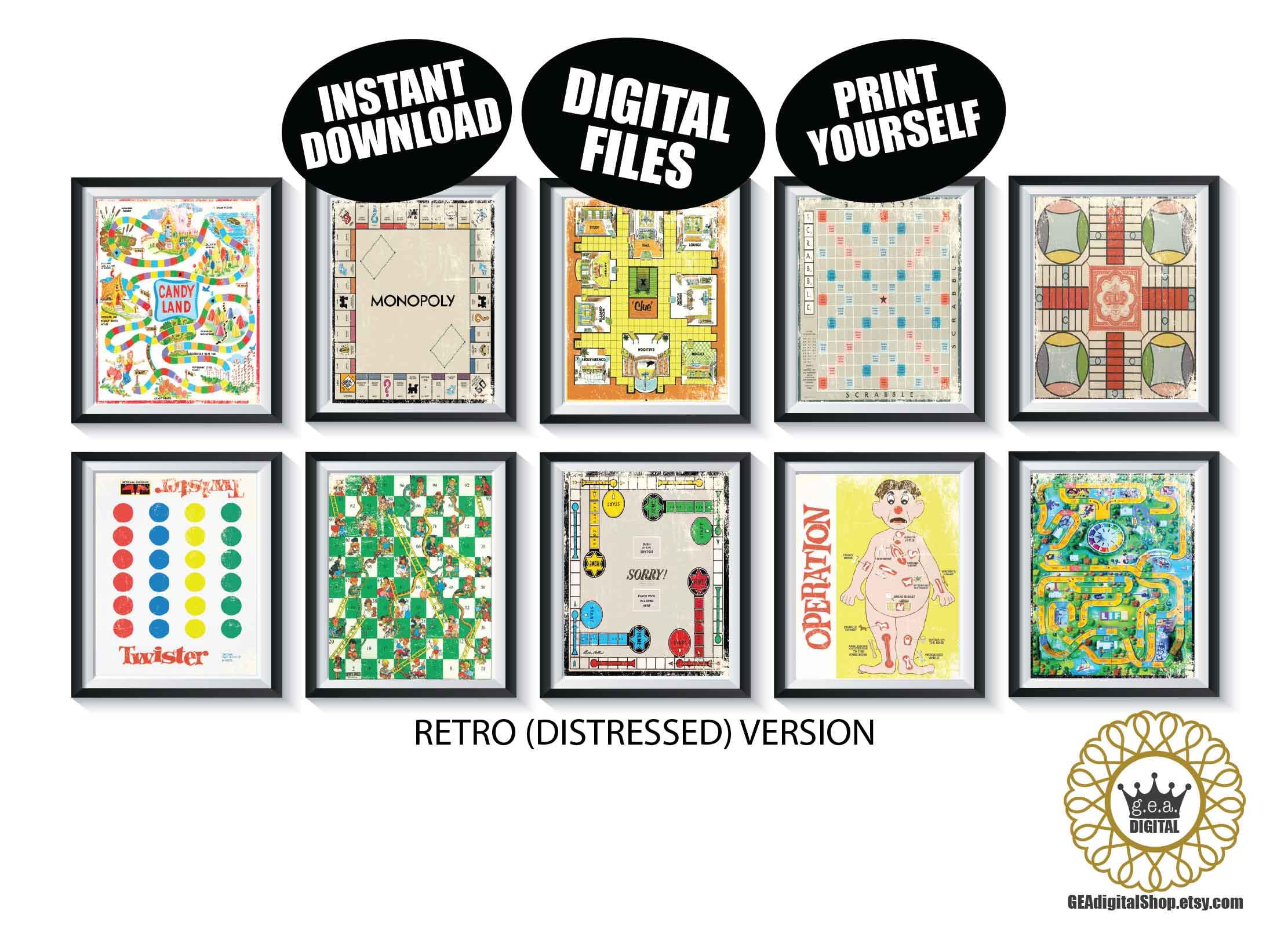 Game Posters Ruler Design Retro Board Game Posters DIGITAL FILES Set of 10 Vintage Distressed ...
