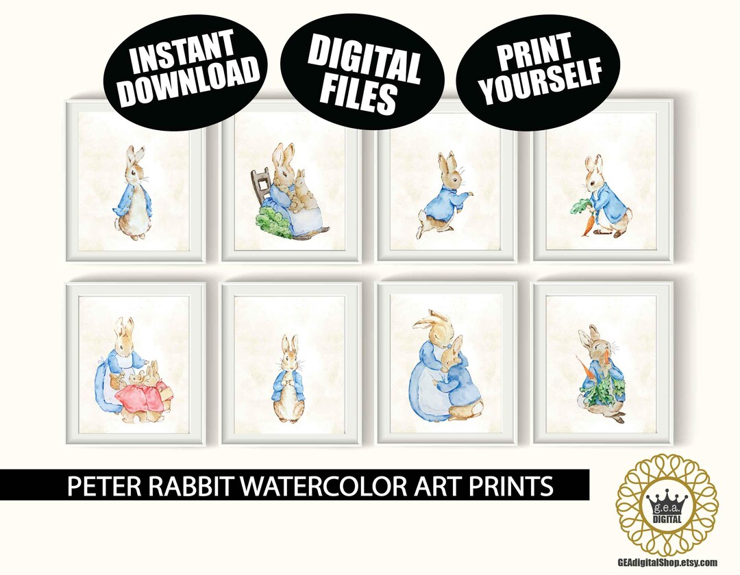 Peter Rabbit Watercolor Nursery Art DIGITAL FILES Qty 8 Peter Rabbit ...