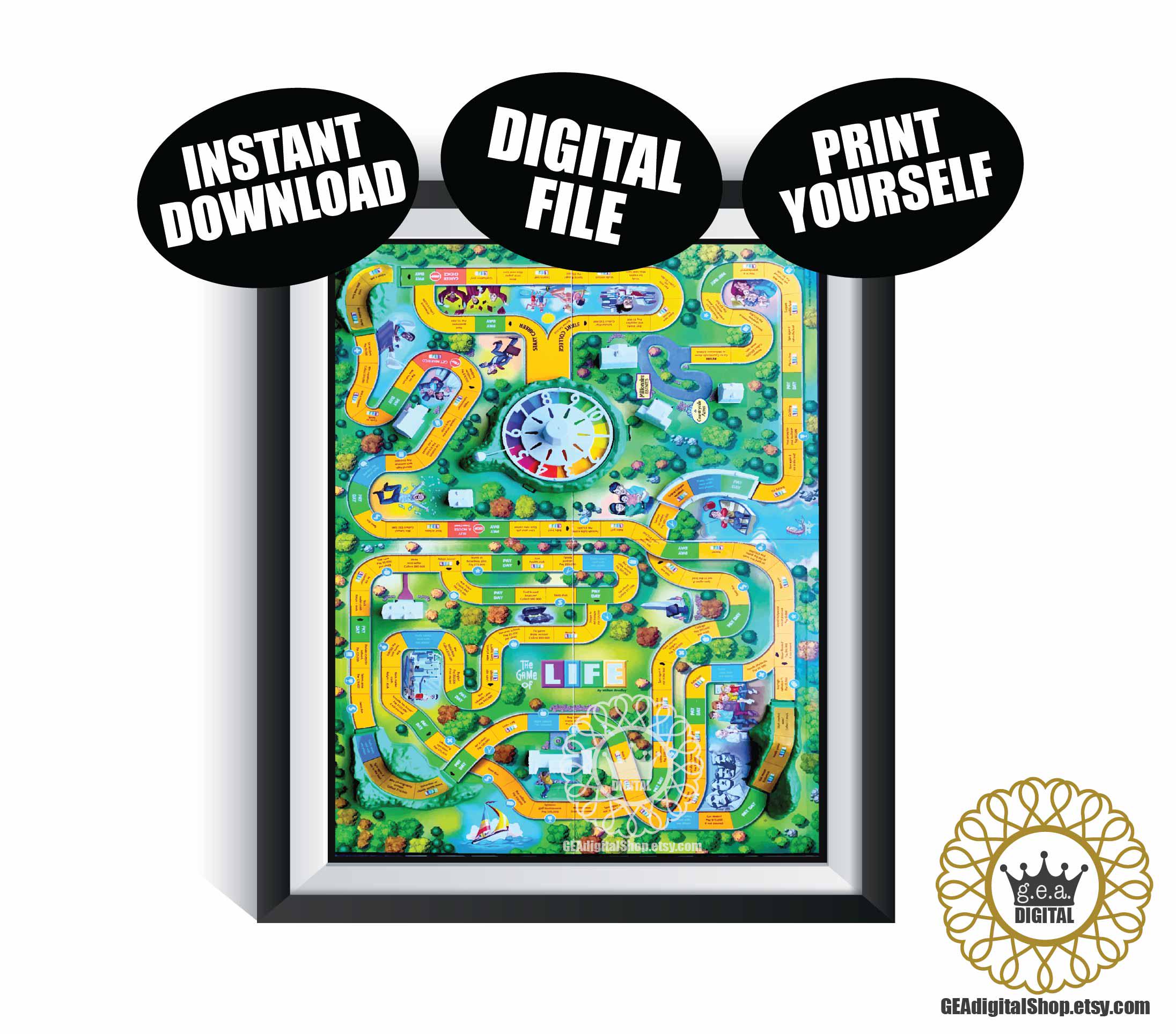 Vintage Life Board Game Art DIGITAL FILES Retro Board Game Room Wall ...