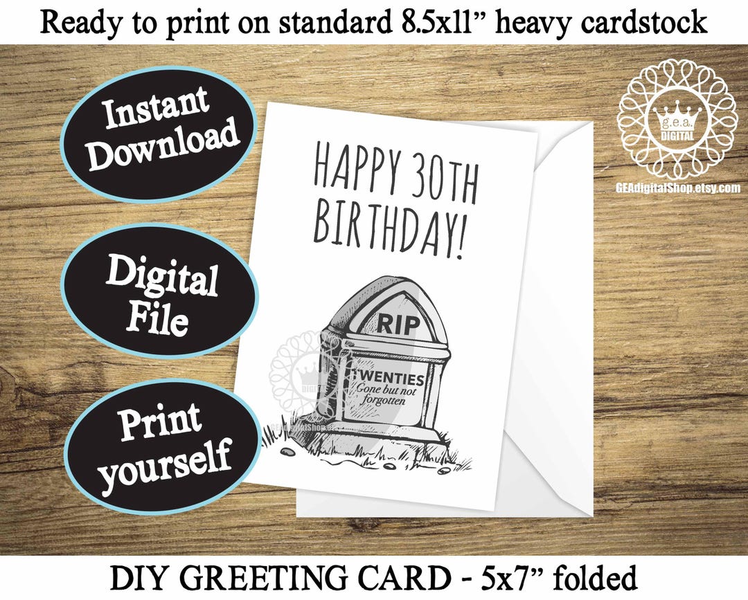Funny 30th Birthday Card RIP Twenties PRINTABLE 30th Birthday Card for ...