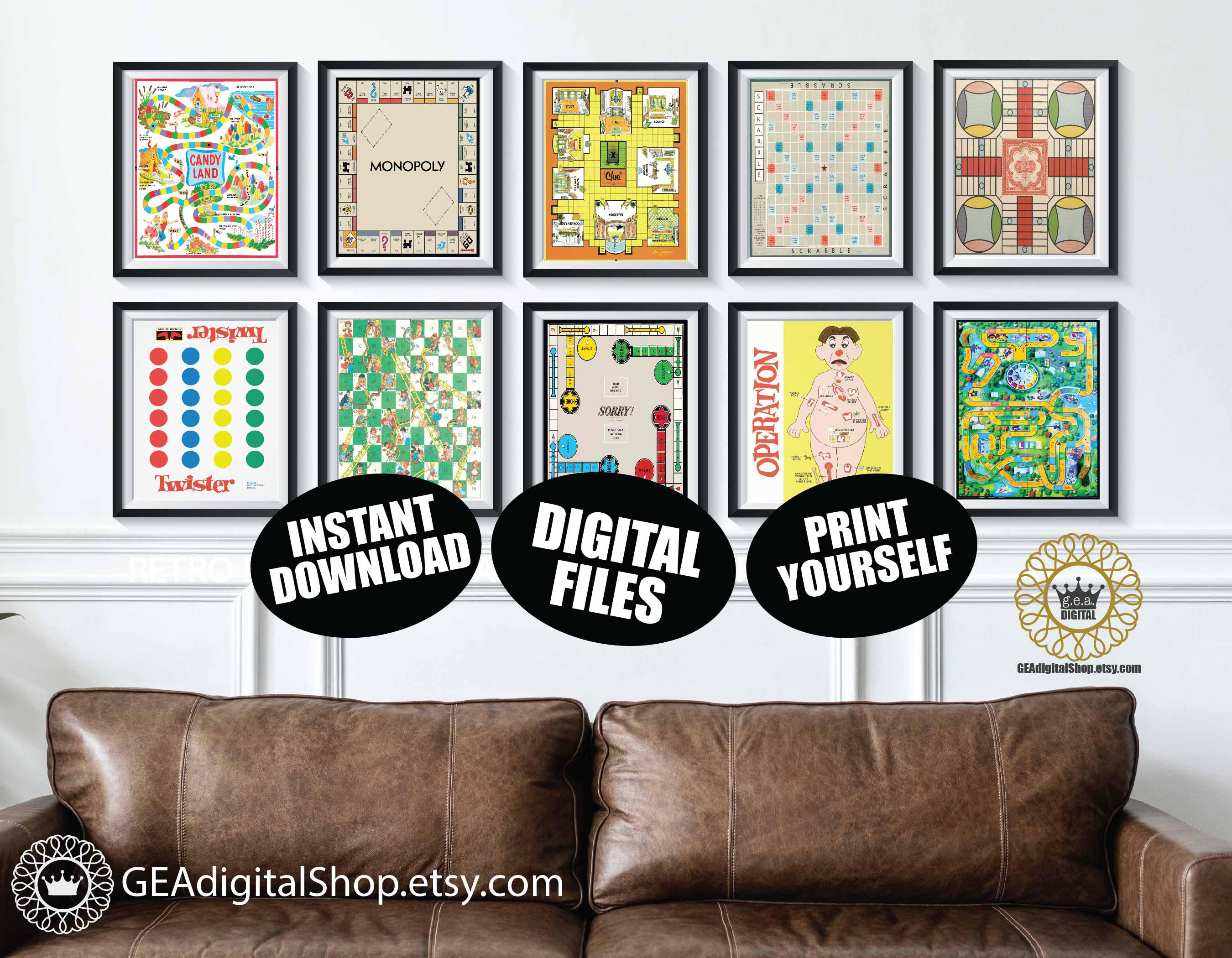Vintage Board Game Art DIGITAL FILES Qty 10 Game Room Wall Art