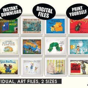 Classic Storybook Printable Art DIGITAL FILE Qty 12 Baby Favorite Book Characters Nursery Preschool Classroom Library Book Nerd Baby Shower