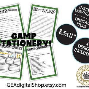 Papelería para campamento de fútbol IMPRIMIBLE, carta para completar en blanco, tarjetas de notas digitales para campamento de verano de deportes, postales con membrete, descarga instantánea