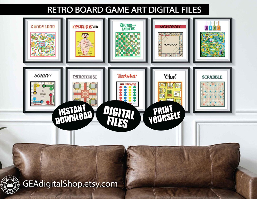 Board Game Art Posters DIGITAL FILES Set of 10 Vintage Board Game Room ...