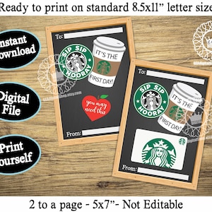 Porte-carte cadeau Starbucks pour la rentrée des enseignants à imprimer, cadeau café pour la rentrée des classes, étiquette de remerciement en téléchargement numérique
