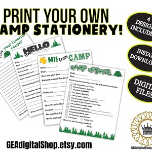 Papelaria digital para acampamento IMPRIMÍVEL Papel timbrado para acampamento noturno Notícias Dormir fora Preencha os espaços em branco Notas Cartas Cartões postais Download instantâneo Arquivo