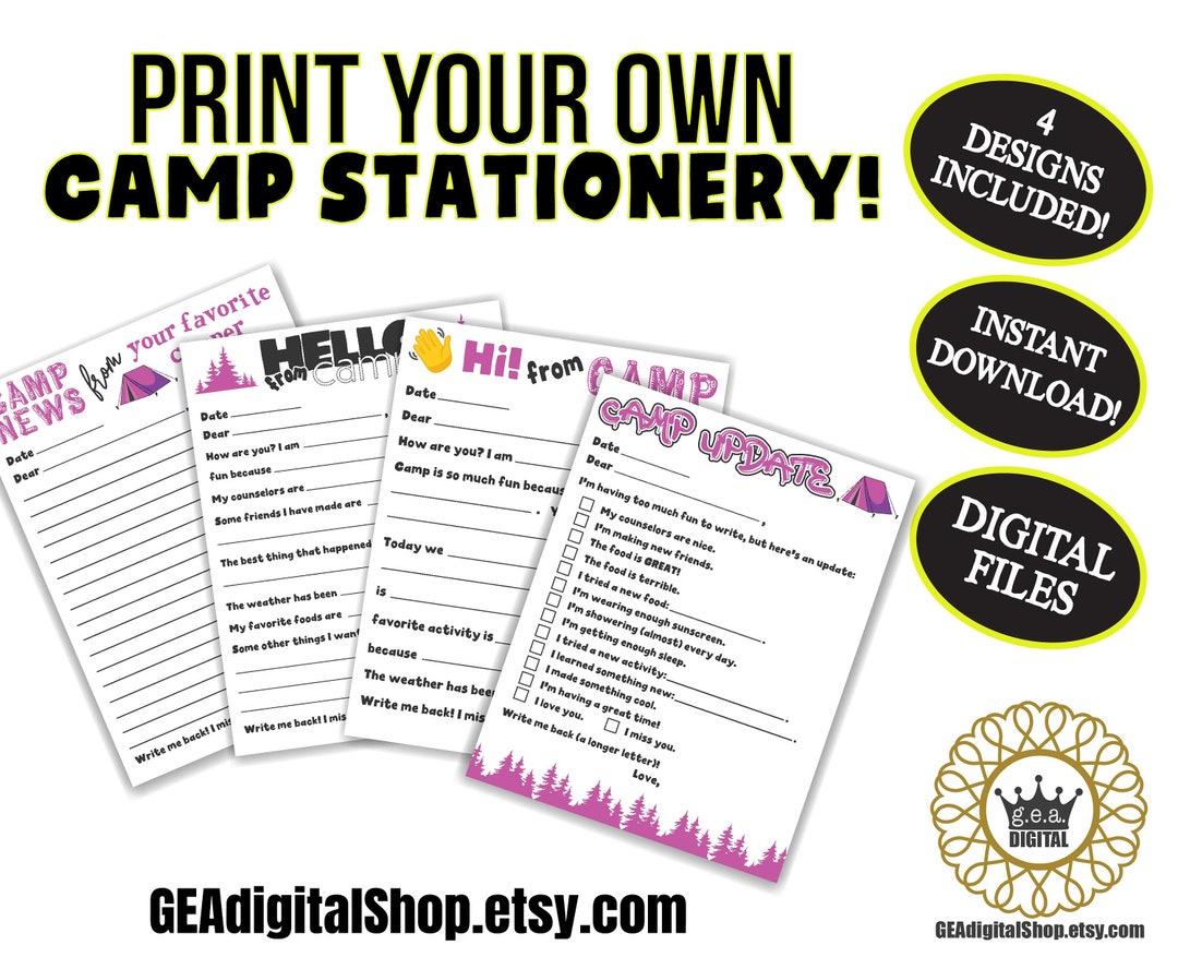 PRINTABLE Camp Stationery, Fill in the Blank Camp News, Kids Camp Notes ...