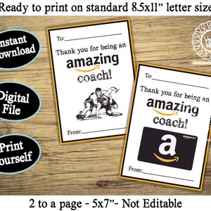 PRINTABLE Wrestling Coach Gift Card Holder Amazon Thank You Tag Present Digital File Instant Download Coach Appreciation Present Wrestler