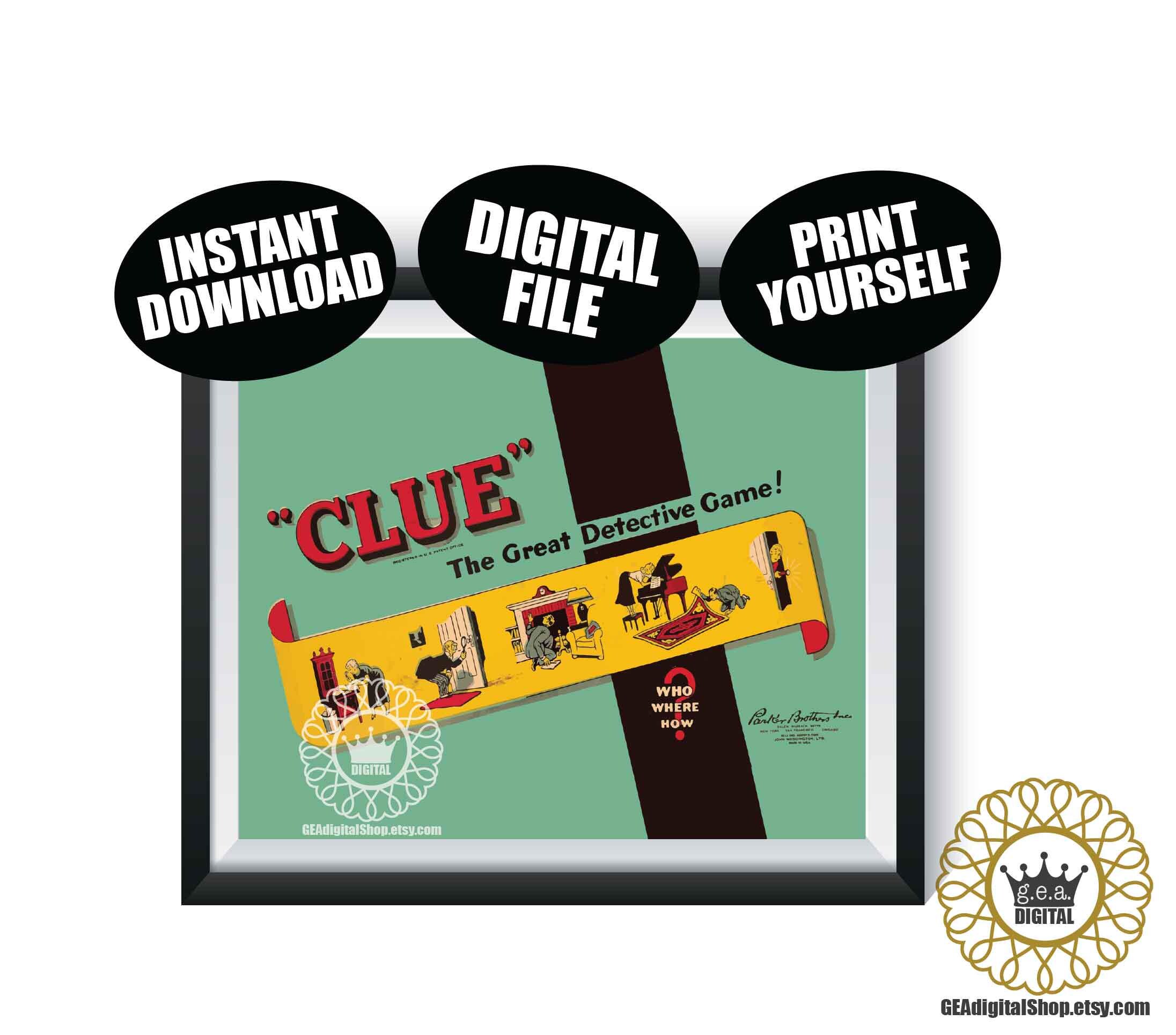 Vintage Clue Game Box Art DIGITAL FILES Retro Game Room Wall Poster ...