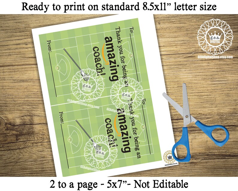 PRINTABLE Lacrosse Coach Gift Card Holder Amazon Thank You Tag Present ...