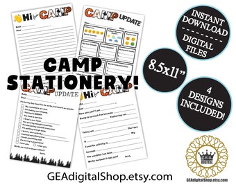 PRINTABLE Sports Camp Stationery Fill in the Blank News Sleep Away Overnight Camp Notecards Letterhead Letters Digital File Instant Download