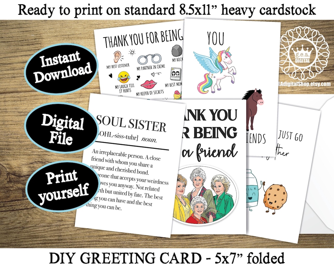 Best Friend Card BUNDLE Funny Friend Card Printable Friendship Card for ...