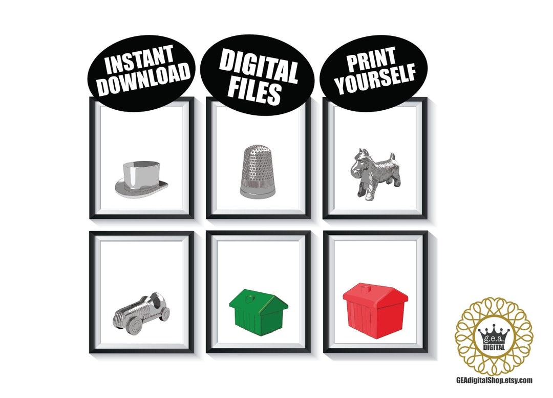 Classic Board Game Pieces Art DIGITAL FILES Qty 6 Game Room Wall Art ...