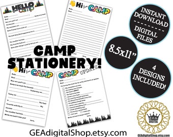 DIGITAL Camp Stationery Tie Dye Fill in the Blank News Sleep Away Overnight Camp Note Card Letterhead Letter Printable File Instant Download