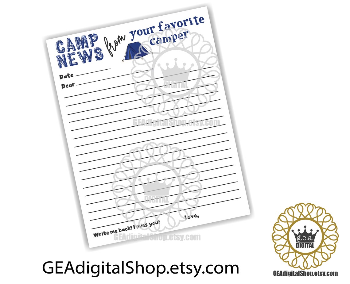 DIGITAL Summer Camp Stationery PRINTABLE Overnight Camp Letterhead ...