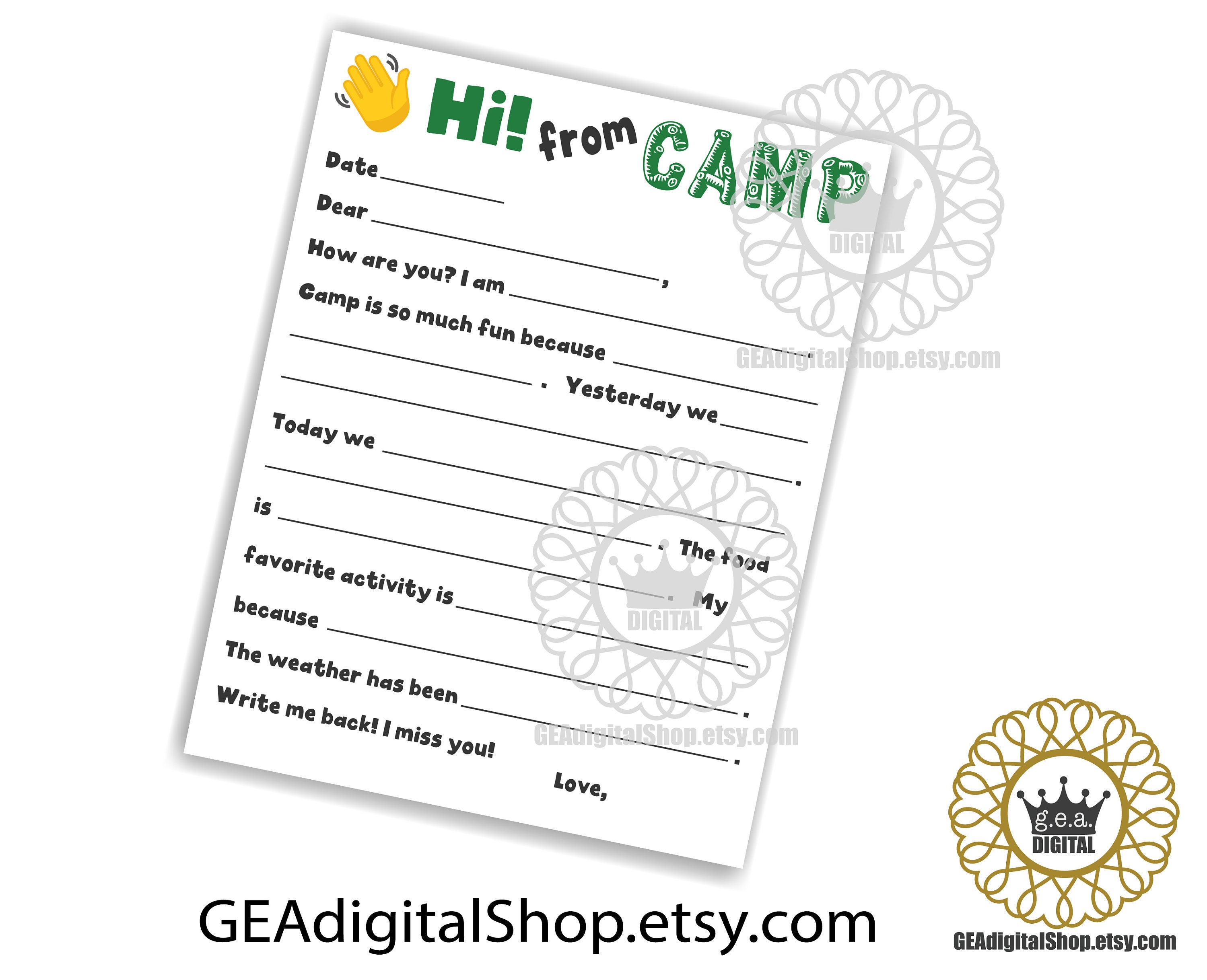 Summer Camp Stationery Fill in the Blank PRINTABLE Letterhead Sleep ...