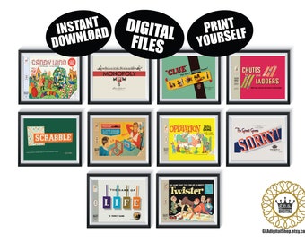 Vintage Board Game Box DIGITAL FILES Qty 10 Game Room Wall Art Decor Housewarming Present Retro Gift Playroom Instant Download Printable