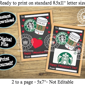 DRUCKBARE Valentinstag Lehrer Geschenk Kartenhalter Starbucks Kaffee Valentinstag Geschenk Digitale Datei Sofortiger Download Vorschule Kita