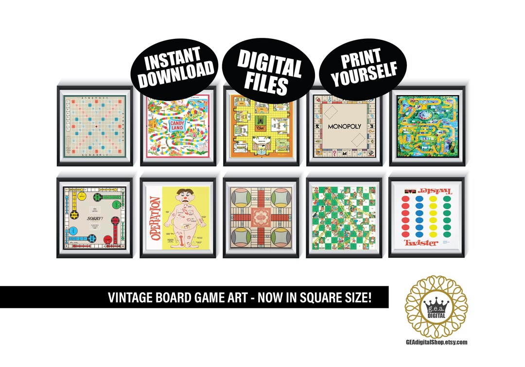 Vintage Board Game Art DIGITAL FILES Qty 10 Square Game Room Wall Art ...