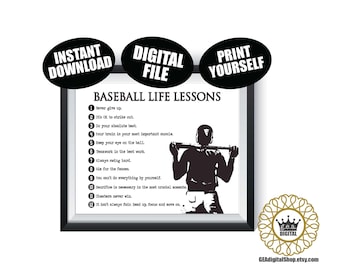 Lições de vida de beisebol ARQUIVOS DIGITAIS Cartaz de beisebol para meninos Presente de time de beisebol Presente para idosos Parede Decoração esportiva inspiradora Arte para impressão