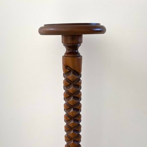 MID- CENTURY Large turned wood column plant holder, Solid wood saddle, French pedestal table, Solid wood column