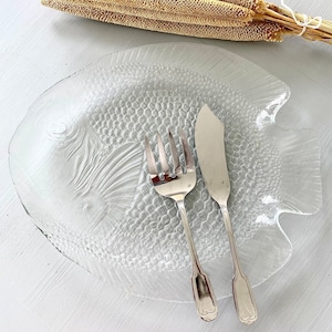 Large molded glass fish dish, Seafood serving platter, Arcoroc Codec France, Vintage French 1970s,
