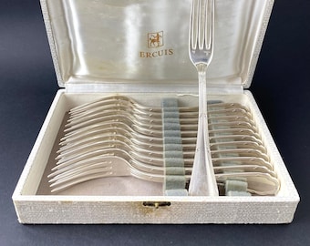 ERCUIS silverware 43-piece household set, TRIANON model, Antique silver plated cutlery, Ménagère pour 12 personnes argentée