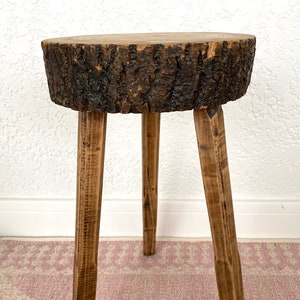 French tripod stool in solid wood, Brutalist style, Solid wood saddle, Vintage MID -Century, XX century,