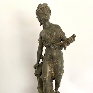 Sculpture Charles ANFRIE &quot;La source&quot; Statue of young woman in pewter, Allegory of the source art nouveau, French art nouveau sculpture,