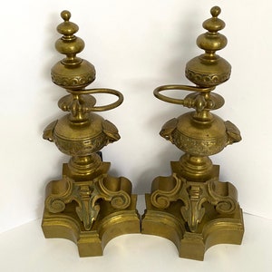 Pair of bronze fireplace andirons , French antique fireplace andirons, Fireplace accessories,