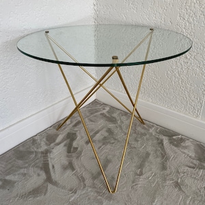 Mid century, Round low table in brass glass and gilded metal Cesare Lacca spirit, French vintage transparent table, 50&#39;s table