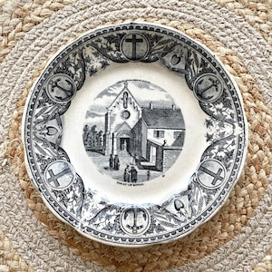 RARE 4 Plates Digoin Sarreguemines French Pilgrimages, Vintage Plates XIXth, Collector&#39;s Plates, Vintage Plate French