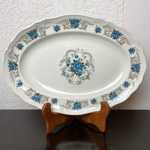 ORCHIS Moulin des Loups, Vintage French earthenware presentation dish with a blue rose pattern