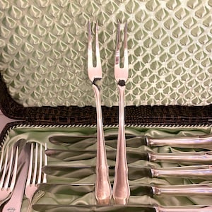 Antique German dessert cutlery for 10 persons Wellner Nicht Rostend, Antique German flatware, Silver-plated dessert cutlery