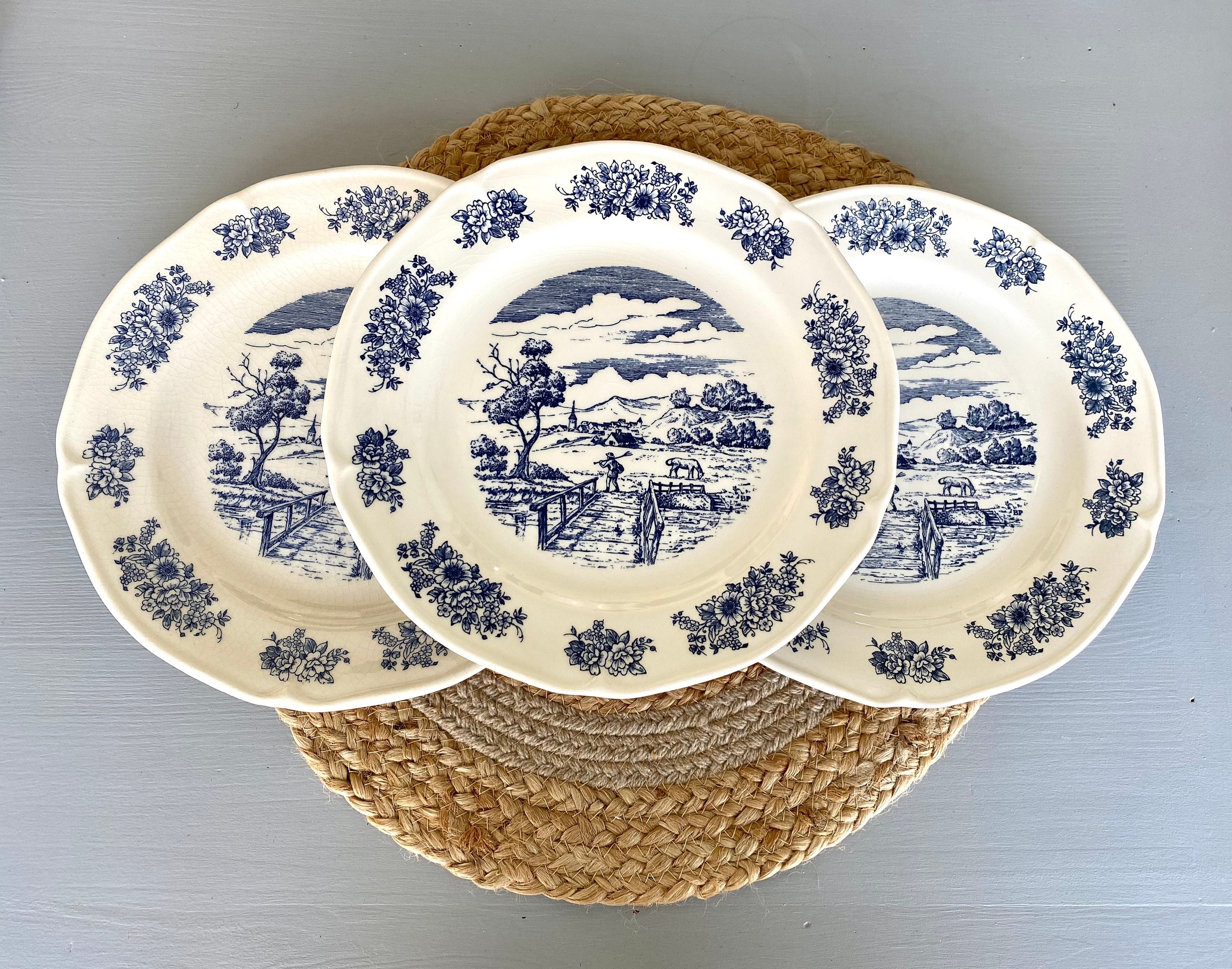 3 Assiettes Vintage en Porcelaine de Gien, Porcelaine Vintage Français Des Années 1950, Ancienne Pla