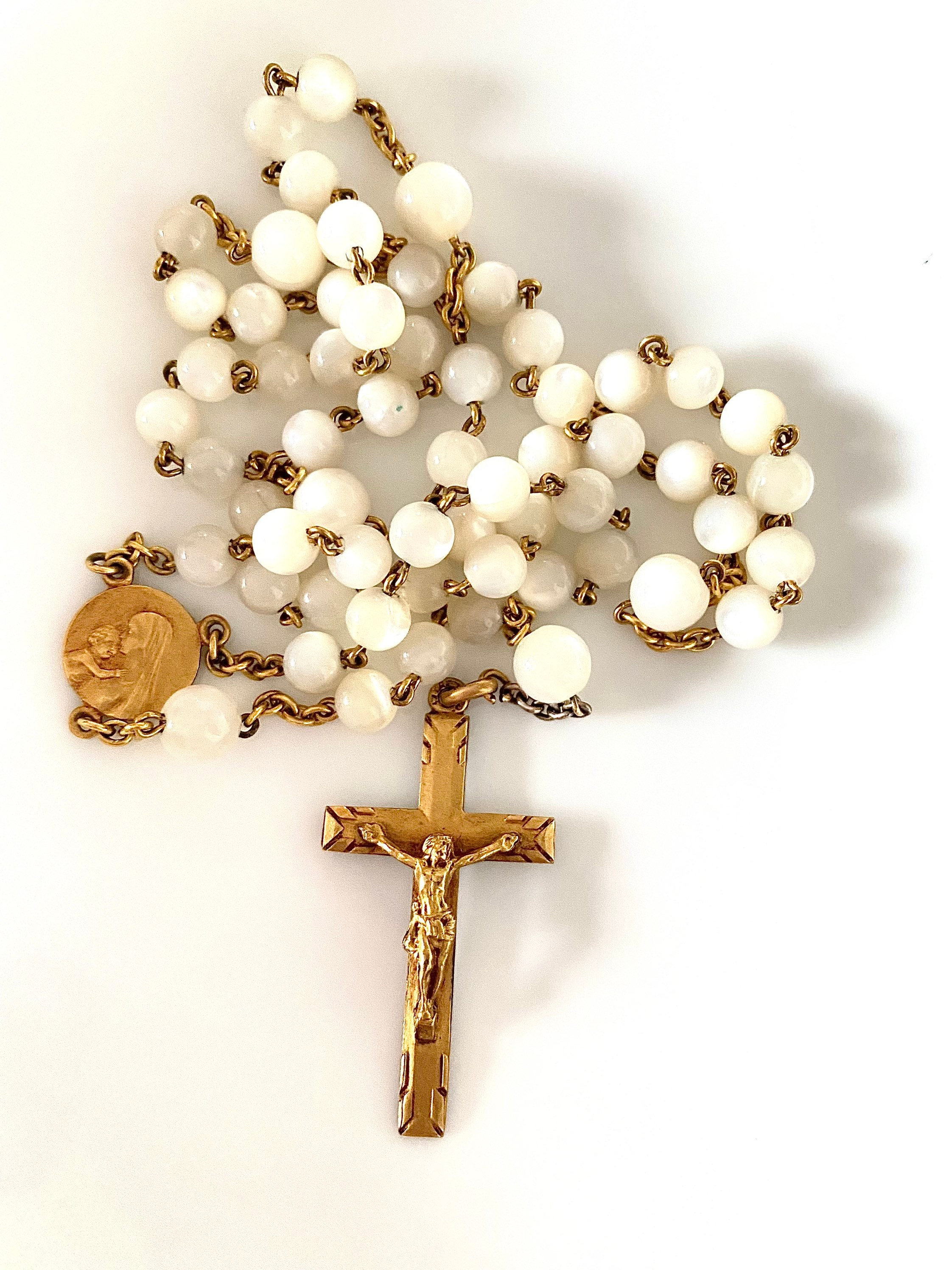 Ancien Chapelet Français de 1933//En Métal Doré//Pierres Naturelles//Gravure 04 Juin 1933//Monogramm