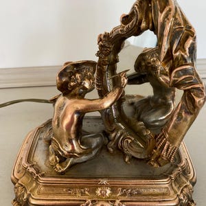 Decorative art nouveau bronze bedside lamp, Antique table lamp, French Boudoir vintage accent lamp